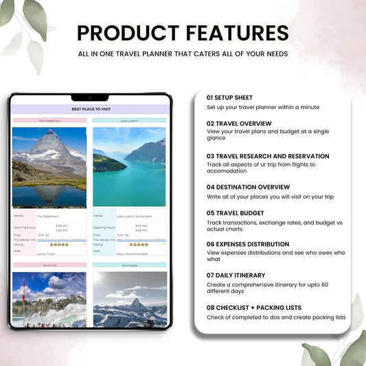 Travel Planner Google Sheets - Travel Itinerary budget Spreadsheets